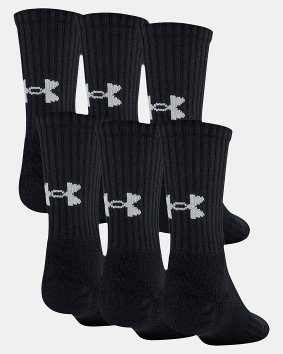 Kids' UA Training Cotton Crew 6-Pack Socks, Black, pdpMainDesktop image number 1